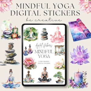 Mindful Yoga Digital Planner Stickers, Zen Goodnotes Stickers, Spiritual Stickers for Ipad, Buddhism Planner Embellishments, Yogi Stickers