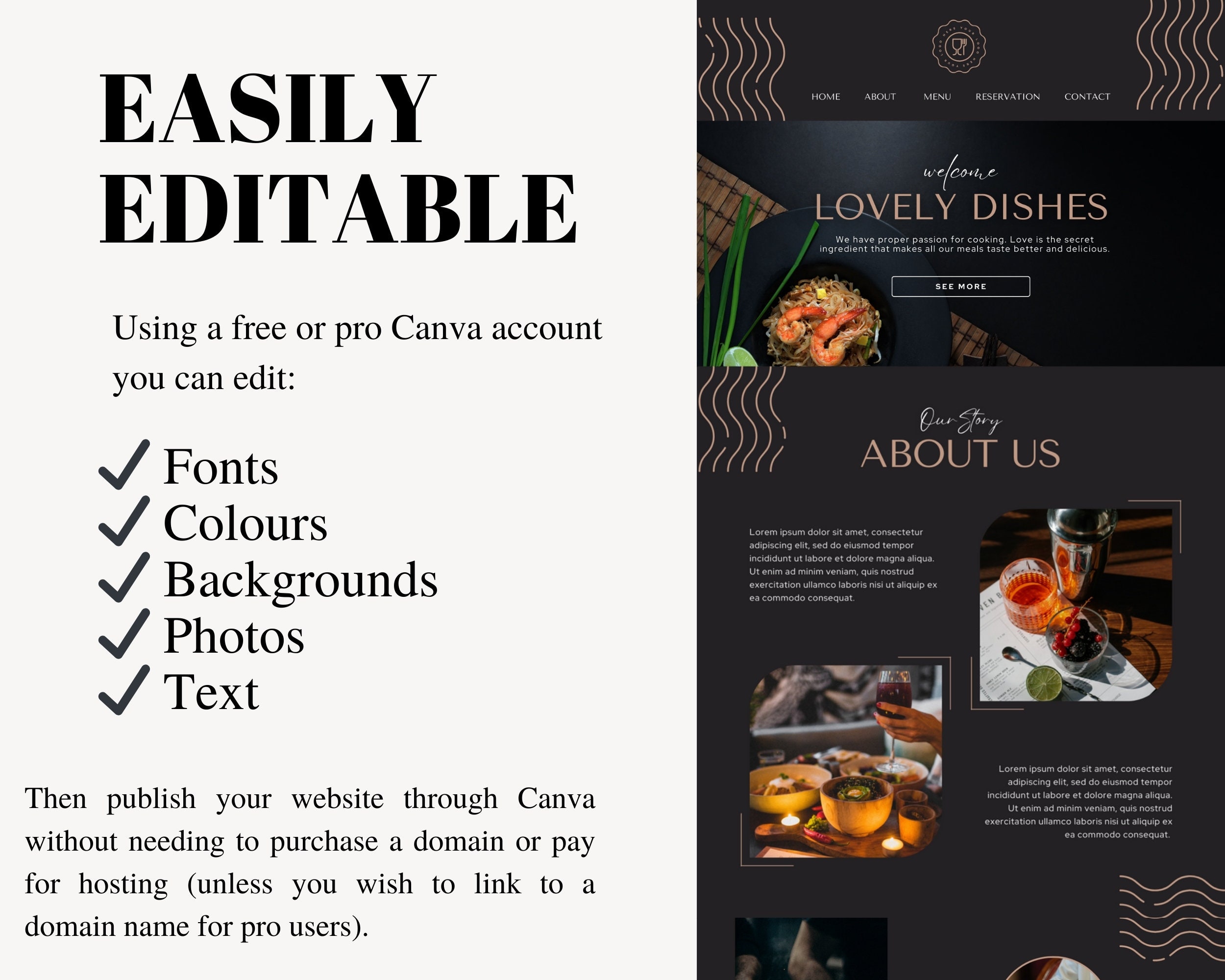 Restaurant Canva Template, Canva Website Template, Canva Food and ...