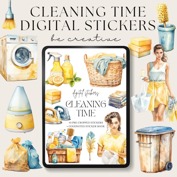 Cleaning Time Digital Planner Stickers, House Keeping Goodnotes Stickers, Home Life Stickers for Ipad, Seasonal Spring Embellishment