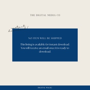 Puede incluir: Un rect&aacute;ngulo azul con texto blanco que dice "THE DIGITAL MEDIA CO" en la parte superior y "NO ITEM WILL BE SHIPPED" en la parte superior del rect&aacute;ngulo. El texto debajo dice "This listing is available for instant download. You will receive an email once it is ready to download." y "DIGITAL MAGIC" en la parte inferior.