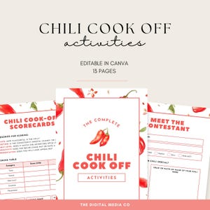 Chili Cookoff Ideas, Chili Contest, Chili Scorecards Voting Ballots, Chili Awards, Printable Scorecards Chili Certificates, Chili Invitation