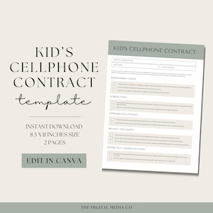 Kids Cellphone Contract, Children&#39;s Phone Usage Agreement, Canva Template, Parenting Printable Permission Slip, Screen Time Template