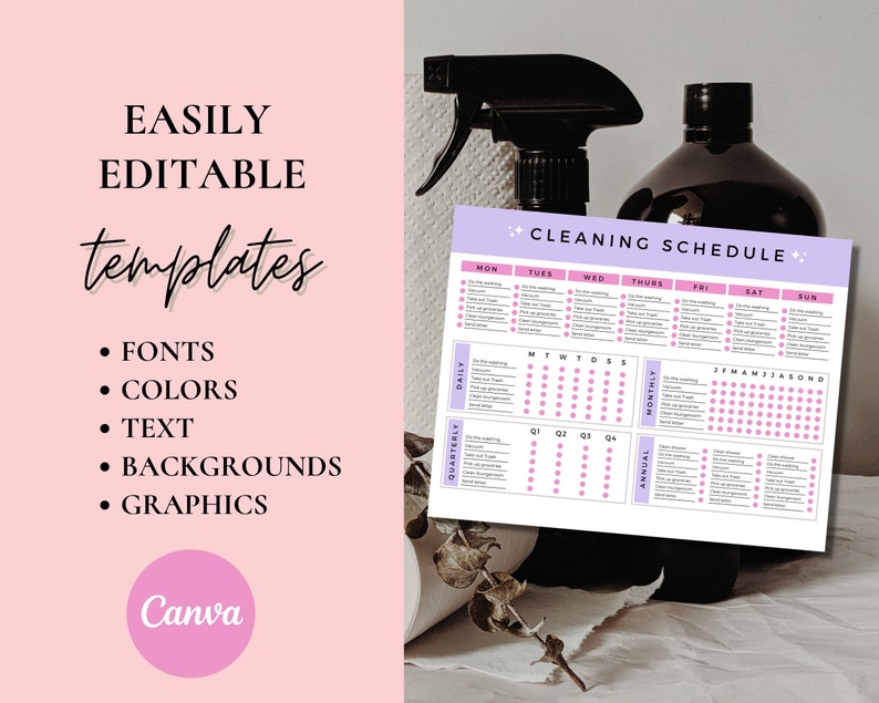 Editable Cleaning Schedule | Printable | Weekly, Monthly, Yearly ...