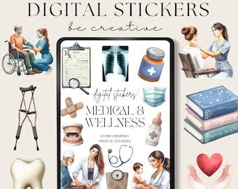 Medical Digital Stickers | Nursing School | Planner Stickers | Sublimation Files | Human Anatomy Stickers | Medical Equipment