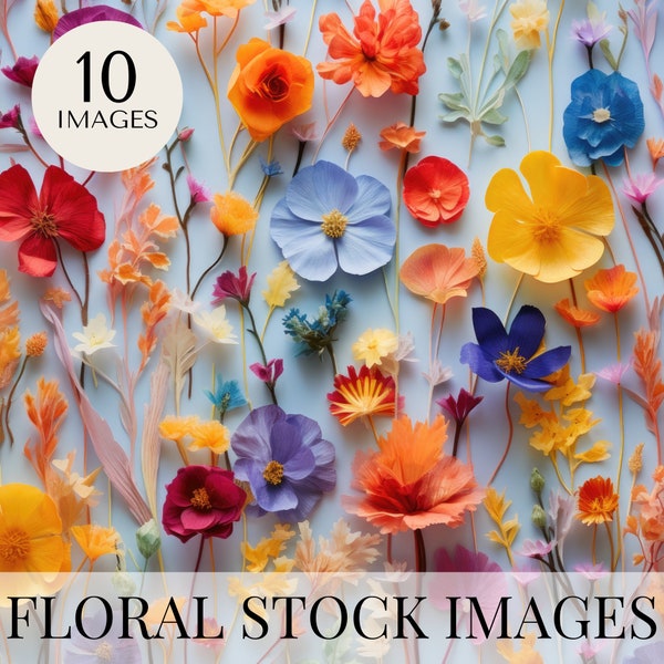 Floral Stock Photography, Flower Imagery Bundle, Pressed Flowers Photos, Flatlay Digital Downloads, Garden Pics, Blogger Photos Flowery