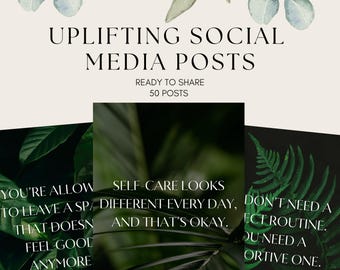 Uplifting Social Media Posts Bundle, Ready-to-Share Mental Health Quotes, Wellness Instagram Templates, Inspirational Canva Content