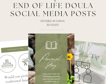 End of Life Doula Social Media, End‑of‑Life Doula Social Media Kit, Earthy Green Tone Inspirational Quotes Posts, Canva Doula Marketing