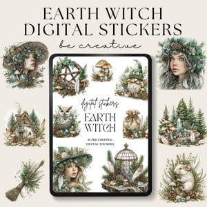 Earth Witch Digital Planner Stickers, Goodnotes Fantasy Stickers, Witchy Woo Planner Stickers, Earthy Sticker Book, Mystic Decorations, PNG