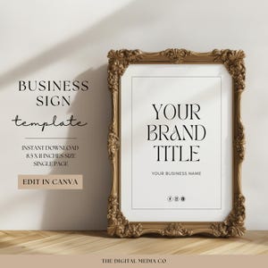 Zakelijk bord, afdrukbare bewegwijzering op canva, kleine bedrijfssjabloon, bewerkbare bedrijfsafdruk, reclame op 1 pagina voor kleine bedrijven, moderne branding