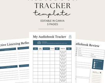 Audiobook Tracker Template Editable in Canva