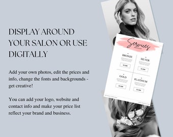 Price List Salon Template Canva, Price Sheet, Pricing List for Salon,  Price List For Beauty Business, Instant Download, Nail Salon Canva