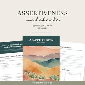 Assertiveness Worksheets, 35 Pages of Therapy Tools for Confidence & Communication Skills, Canva Therapist Printable, Editable Coaching Tool
