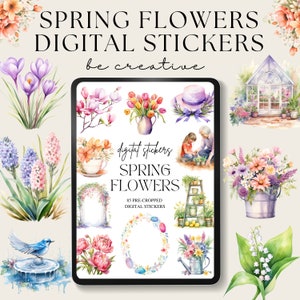 Frühling Digitale Aufkleber, Goodnotes Blumenaufkleber, Pflanzenaufkleber, Goodnotes Planer Sammlung, Notability Ipad Set, Png Blumenaufkleber