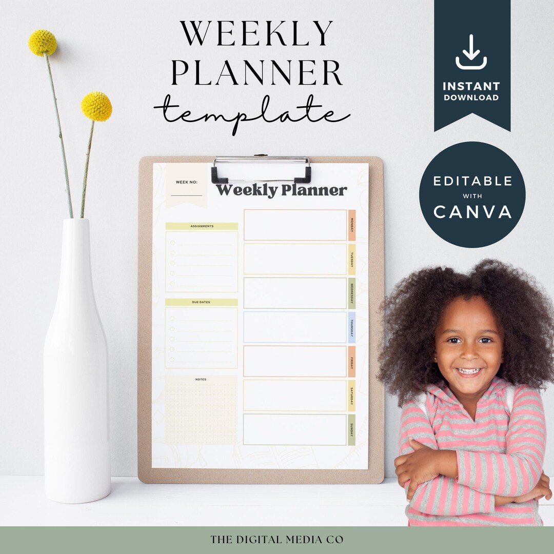 Student Weekly Planner Template, Printable School Sheet, Canva ...