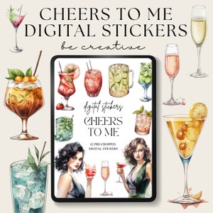 Cheers To Me Cocktail Digital Planner Stickers | Digital Sticker Book | Goodnotes Stickers | Alcohol Drinks Stickers | Goodnotes Planner
