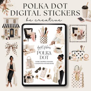 Polka Dot Digital Stickers, Fashion Planner PNG, Goodnotes Sticker Book, Chic Lifestyle Clipart, Coquette Decor Sticker Set
