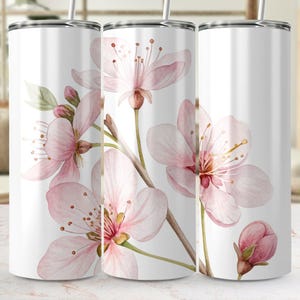 Cherry Blossom Digital Tumbler Wrap, Floral Tumbler Design, Watercolor Flowers PNG, Spring Tumbler Wrap Design, 20oz Skinny Tumbler Wrap