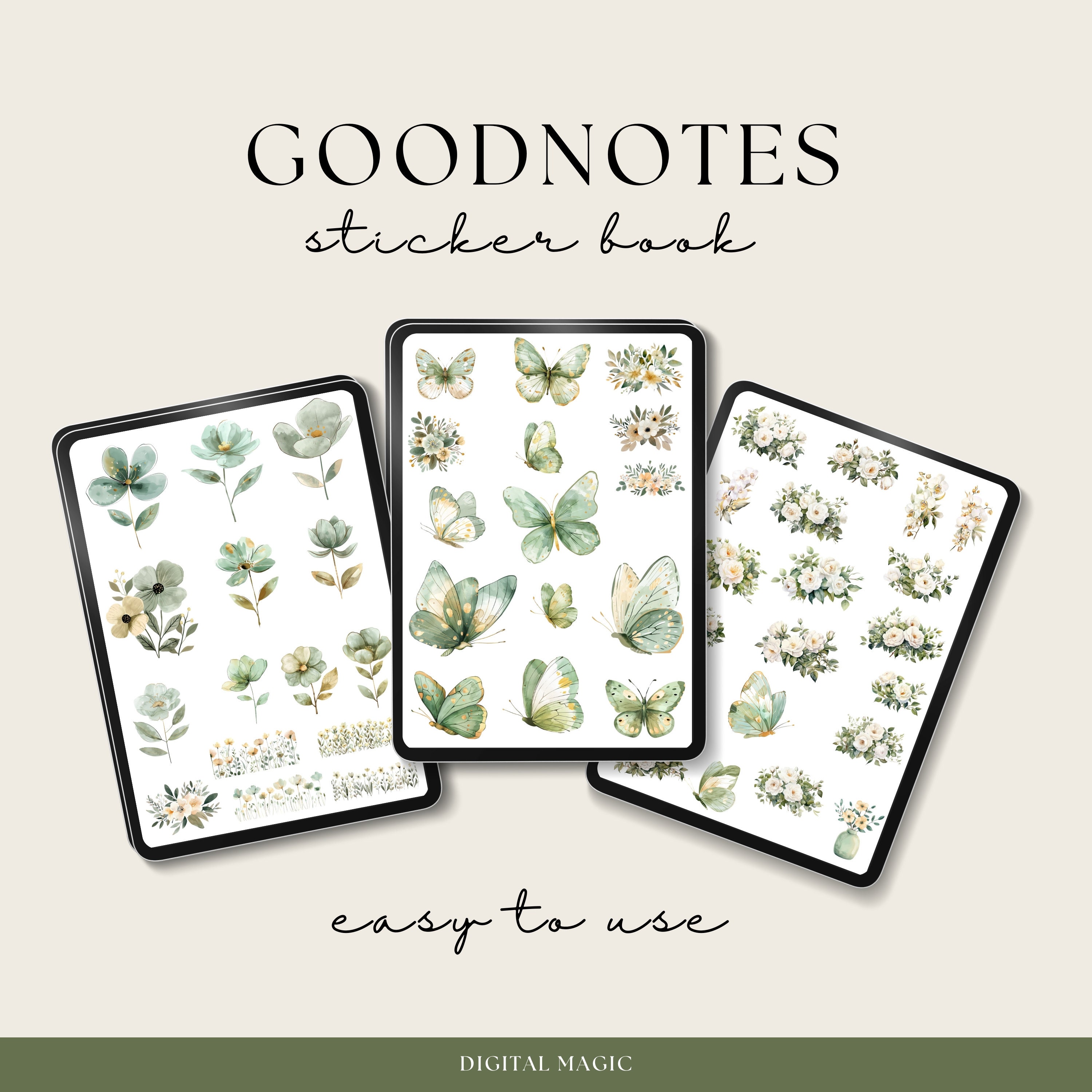 Green Garden Digital Stickers, Goodnotes Floral Stickers, Flower and ...