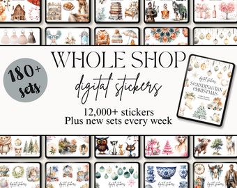 Digitale stickers voor de hele winkel, voorgesneden stickers van Goodnotes, opmerkelijke scrapbookingversieringen, alledaagse PNG's, volledige winkelbundelpas