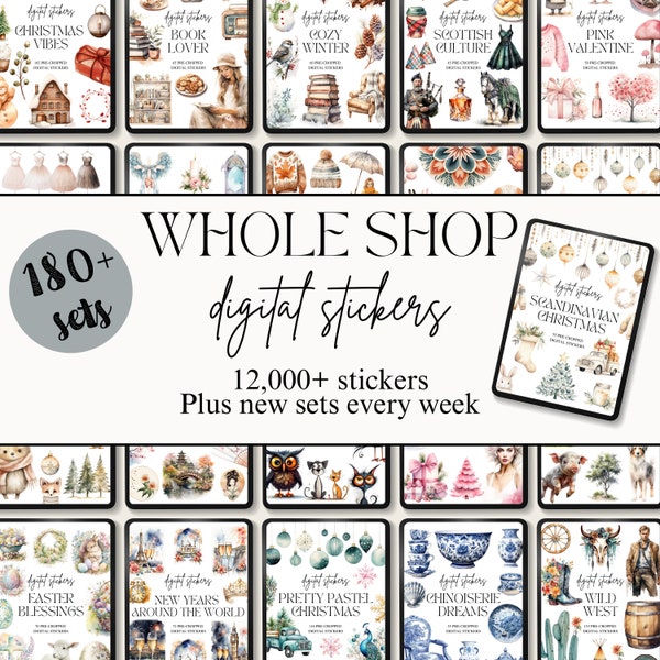 Whole Shop Digital Stickers, Goodnotes Pre-Cropped Stickers, Notability Scrapbooking Embellishments, Everyday PNGs, Entire Shop Bundle Pass