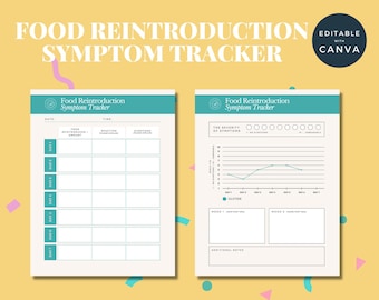 Food Reintroduction Symptom Tracker, Canva Template, Nutritionist Printable, Diet Sheet, Allergy Journal, Health and Wellness Sheets