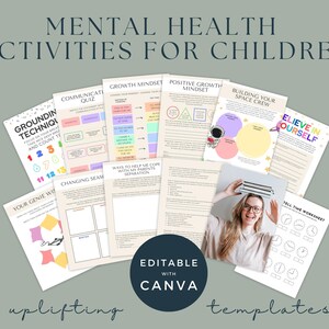 Activités sur la santé mentale pour les enfants, fichiers à imprimer sur la santé mentale des enfants, lot de feuilles de travail modifiables pour jeunes apprenants, feuilles de travail pour thérapeute