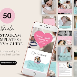 Doulas Instagram Templates, Midwives Marketing, Birth Coach Social Media Posts, Canva Templates For Health Workers and Lactation Nurses