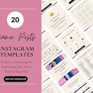 20 Viral Game Instagram Posts, Social Media Challenge Templates, Instagram Marketing, Fun Game Posts, Canva Templates, Canva Game Posts