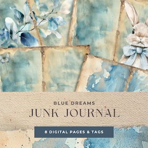 Blue Dreams Junk Journal, Dreamy Digital Pages, Watercolor Scrapbooking Instant Download, Scrapbook Paper, Ocean Insert, Pastel Art Supplies
