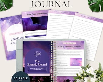 Somatic Journal, Printable Mind Body Wellness Workbook for Nervous System Regulation, Self-Healing, and Trauma Recovery, Canva Template