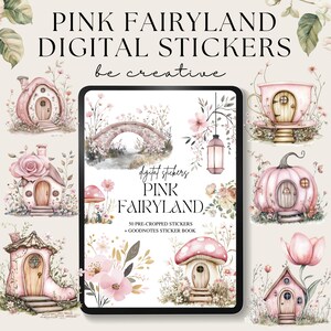 Pegatinas digitales de hadas rosas, libro de pegatinas de hadas pastel de Goodnotes, PNGs caprichosos, clipart mágico para álbum de recortes, paquete de fantasía kawaii, Notely