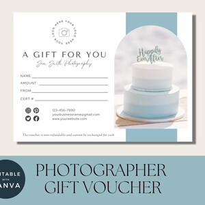 Gift Card For Photographer | Photo Session Gift Card | Printable Marketing Certificate | Gift Voucher Template | Editable Canva Gift Card