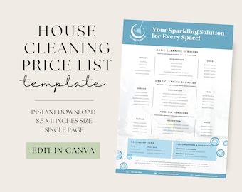 House Cleaning Price List Template, Digital Organization, Housework Check List, Printable Cleaning Sheet, Daily Tasks, Home Management Guide