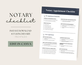 Notary Appointment Checklist, Notary Public Check List, Mobile Notary Forms, Notary Public Templates, Signing Agent Supplies