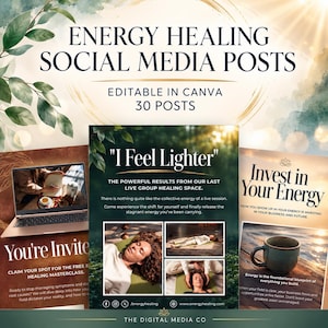 Energy Healing Social Media Templates, 30 Editable Wellness Posts, Spiritual Coach Content, Holistic Practitioner Marketing Kit Pack