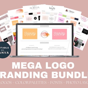 Paquete de logotipos masivos, paquete de logotipos de Canva, tablero de marca de Canva para pequeñas empresas, kit de diseño de logotipos y branding, tableros de branding de visión
