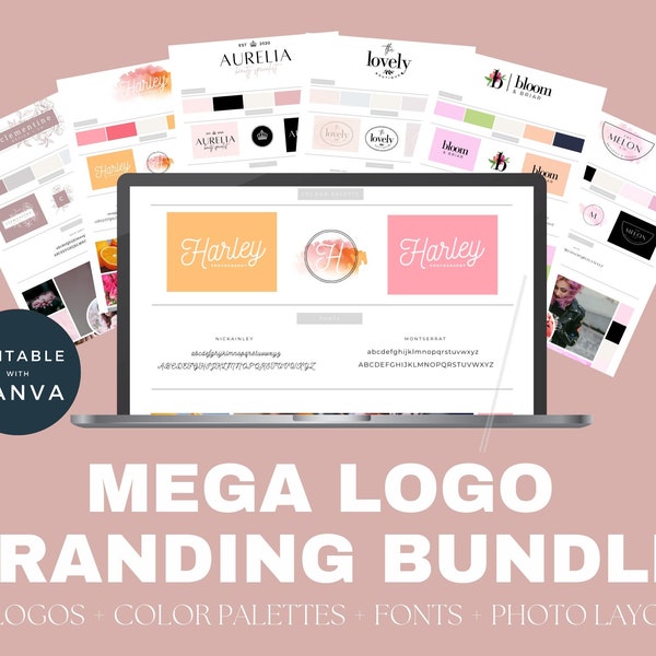 Massive Logo Brand Bundle, Canva Logo Pack, Canva Brand Board For Small Businesses, Logo Design and Branding Kit, Vision Branding Boards