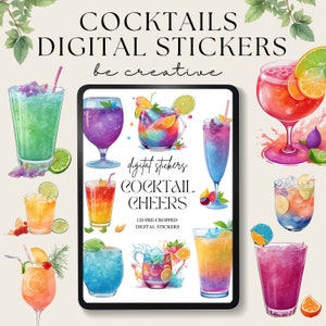 Cocktail Digital Planner Stickers | Digital Sticker Book | Goodnotes Stickers | Alcohol Drinks Stickers | Goodnotes Planner | Bar and Party