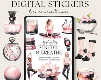 Stretch and Breathe Pilates Workout digitale Planer Aufkleber, digitales Aufkleberbuch, Goodnotes Aufkleber, Fitness Planner, Ipad Aufkleber