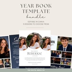 Editable Yearbook Template Bundle Canva, Graduation Yearbook Ad Template, Senior Tribute Page, Parent Grad Message, School Memory Page
