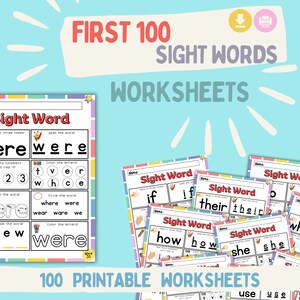 Sight Words Work Sheets for Preschoolers, 100 Printable Homeschool ...