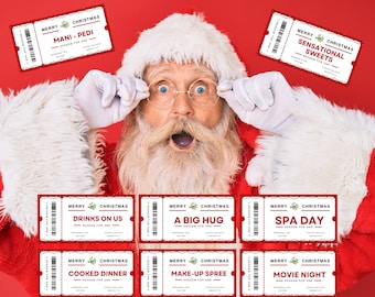 Canva Christmas Vouchers, Digital Christmas Gift Voucher, Retro Christmas Gift Tag Printable, Downloadable Christmas Card Template