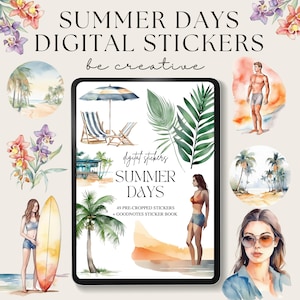 Summer Days Digital Planner Stickers, Digital Sticker Book, Goodnotes Stickers, Seasonal Notability Planner, Ipad Stickers, Tropical