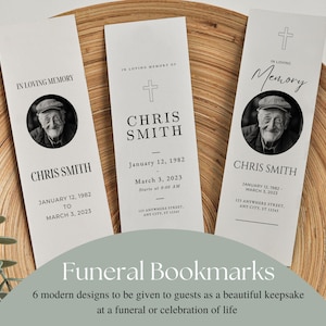 Editable Funeral Book Mark Bundle, Minimalist Celebration of Life Bookmarks, Memorial Printable, Funeral Decoration, Obituary Decor