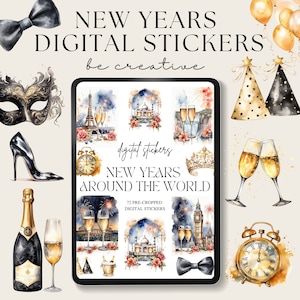 New Years Digital Stickers | Goodnotes World Stickers | International Celebration Stickers | Notability Planner | January Stickers | Travel
