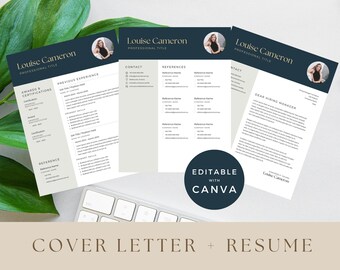 Carta de presentación y plantilla de currículum, paquete de CV para pequeñas empresas, CV moderno, plantilla de currículum editable, carta de presentación y currículum de Canva, solicitante de empleo