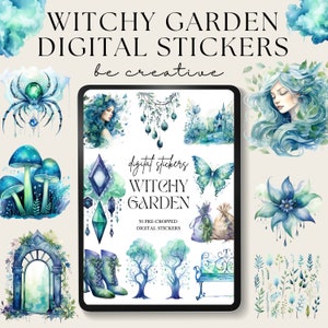 Witch Garden Digital Planner Stickers, Goodnotes Celestial Stickers, Png Witchy Woo Planner Stickers,  Fantasy Stickers, Dark Mystic Pngs