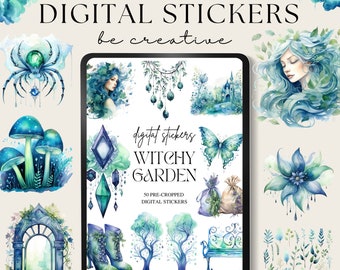 Witch Garden Digital Planner Stickers, Goodnotes Celestial Stickers, Png Witchy Woo Planner Stickers,  Fantasy Stickers, Dark Mystic Pngs