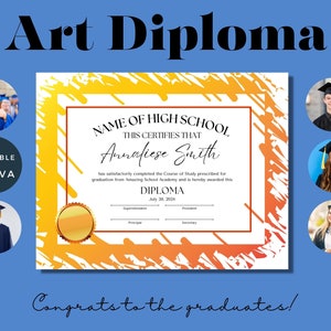 Art Graduate Diploma Template, Master Artist Diploma, Printable Canva Certificate, Printable Home School Diploma, Art Academy Sheet