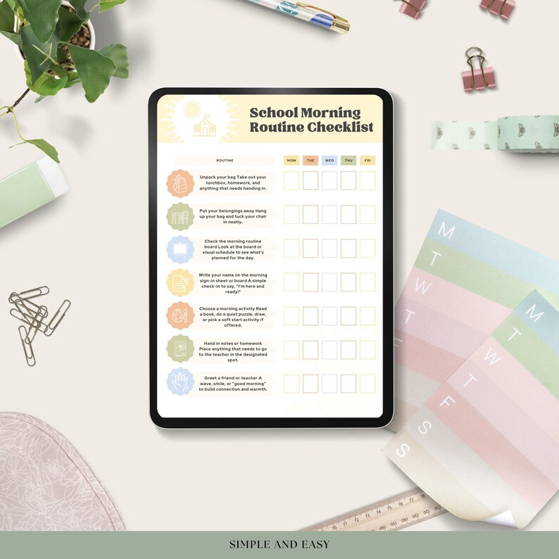 School Morning Routine Checklist, Kids Morning Char, Editable Back to ...